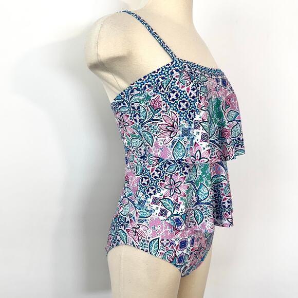 Stella Parker Tiered One-Piece Swimsuit Floral Multicolor M - Picture 5 of 10